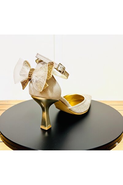 Felisya Butik Gold Glitter Bow Heeled Shoes 8.5cm Felisya >Boutique