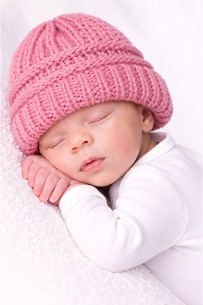 Superbaby Caciulita roz pudra crosetata tip fes pentru bebelusi