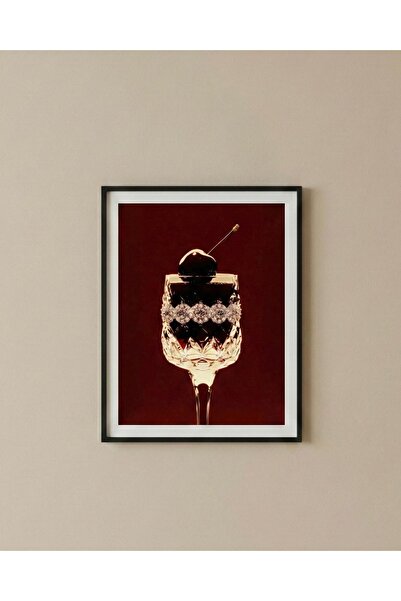 Store Estetik Dark Moody Kiraz Kokteyl Posteri - Modern Çerçevesiz Duvar Deko...