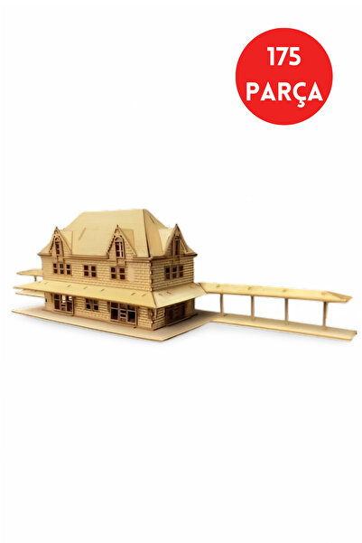 ALGWOOD Nostaljik Kasaba Tren İstasyonu Ahşap Maket Kiti – 175 Parça 3D Puzzl...