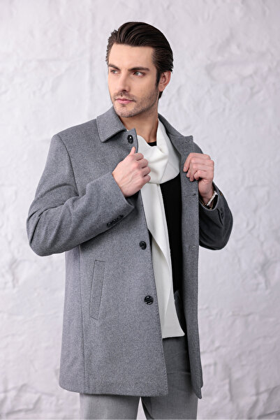 YILDIZLI yünlü kaşe erkek gömlek yaka palto