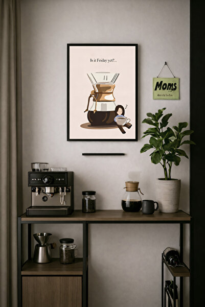 Koi Art Design Siyah Çerçeveli Tek Parça Modern Kahve Köşesi Temalı Yüksek Kalite UV Basklı Tablo