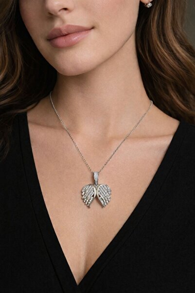 Silver MELEK KANADI SÜSLEMELI 925 AYAR GÜMÜŞ KOLYE