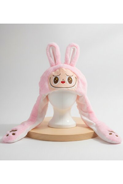 Meyra Accessories labubu figürlü pembe ışıklı kulakları hareketli peluş şapka...