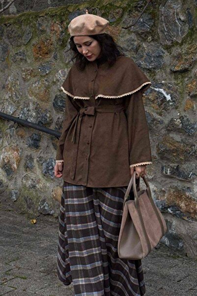 ZÜLAYS Dantelli Süet Gömlek Kahverengi