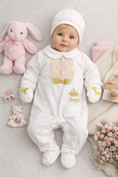 Arı Bebe Baby Girl Fancy Peter Pan collar Piece Velvet Jumpsuit