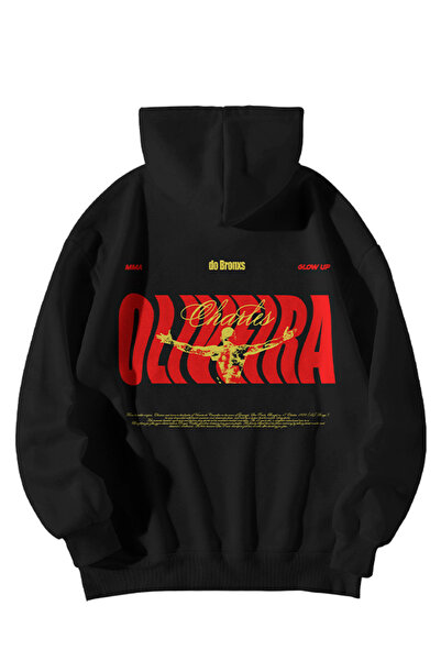 GlowUP Unisex Siyah UFC Charles Oliveira Typo Baskılı Oversize Kapşonlu Kangu...