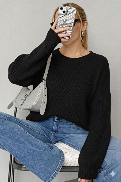 YUGA KNİTTİNG سترة نسائية بياقة دائرية