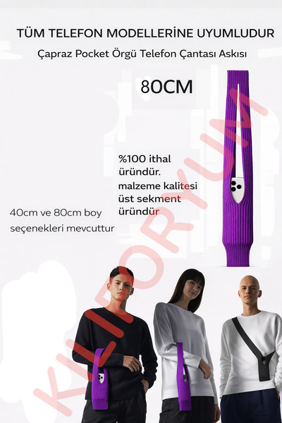 Kılıforyum iPhone Cross Pocket Mesh Phone Bag Strap Compatible with All Phones 40cm 80cm