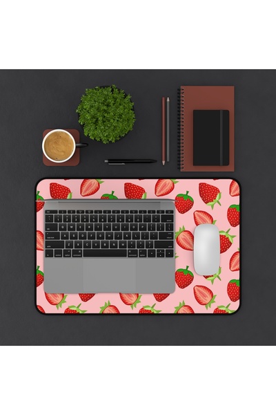 FALAVİ Çilek Desenli Pembe Mousepad, 28x40 Gamer Mousepad, Amerikan Servis, M...