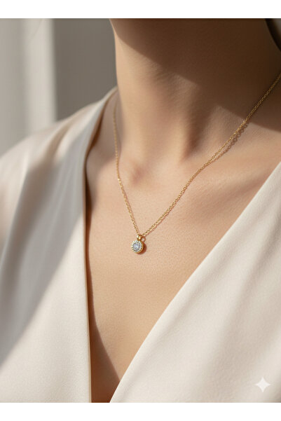 Clariss Zirkon Taşlı Minimal Yuvarlak Figürlü Pirinç Kaplama Kolye