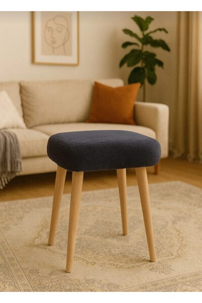 Yuems home Kare Model Teddy Kumaş Füme Renk Puf Tabure