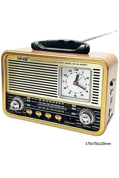 Poke Nostalji Radyo Saatli Bluetooth Speaker Bass Fm Usb Sd