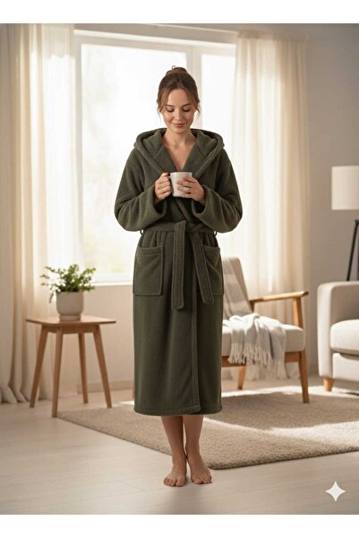 SUERTO HAKİ Wellsoft Peluş Kapüşonlu Unisex Sabahlık Oversize