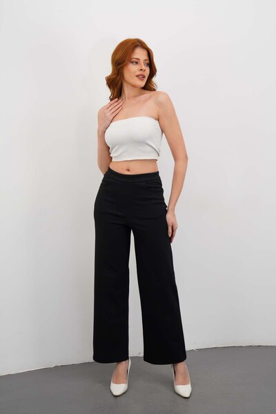 DI LORIA Γυναικείο μαύρο παντελόνι παλάτσο με ψηλή μέση και φαρδιά μπατζάκια