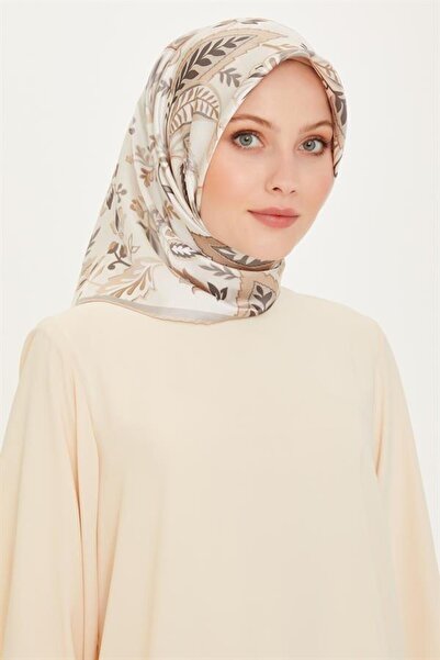 Armine Μεταξωτό Κασκόλ 2025 Χειμώνας - 9227-85 Μπεζ Τουίλ