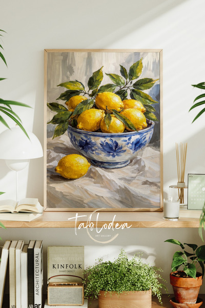 tablodea Akdeniz Stili Limon Desenli Mutfak Dekoru Çerçeveli Poster T Minimal...