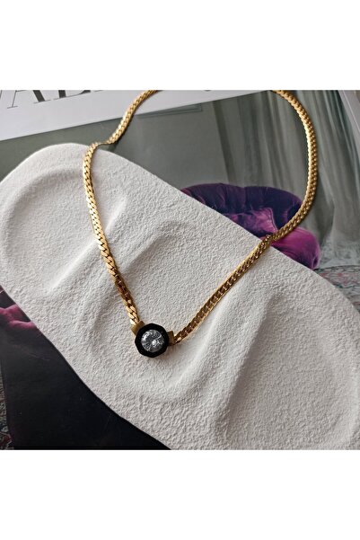 LENTE AKSESUAR Çağla Şikel Model Siyah Çerçeveli Tektaş Çelik 14K Altın Kapla...