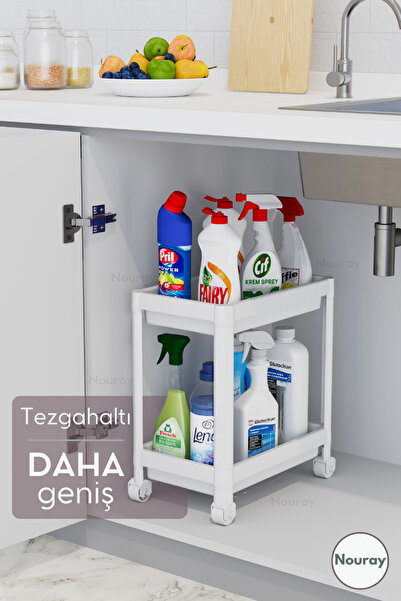 moontime alaçatı İki Katlı Tekerlekli Çok Amaçlı Düzenleyici, Mutfak ve Banyo...