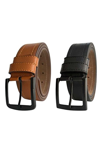 Mia Belt Men's Belt 2-Pack Black Tan Suitable for Jeans and Canvas Pants (Model Stitched) Width cm 4.5