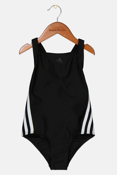 adidas ملابس سباحة قطعة واحدة للأطفال البنات، بشعار العلامة التجارية، لون أسود