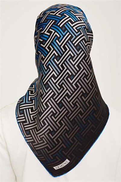 Armine Eșarfă de mătase 2024 iarnă - 9011-22 Negru Albastru Twill
