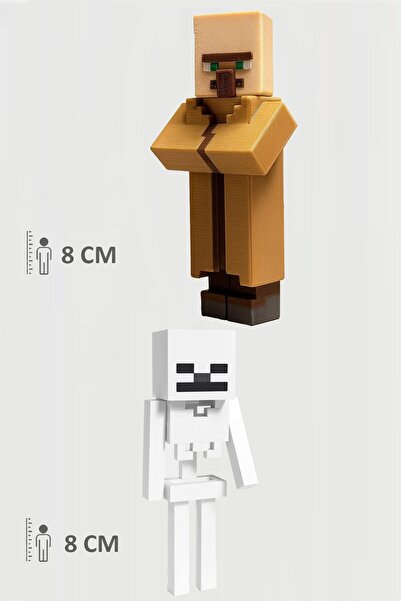 FigürDizayn Minecraft Köylü Villager ve Beyaz Skeleton Set Hareketli Eklemli ...