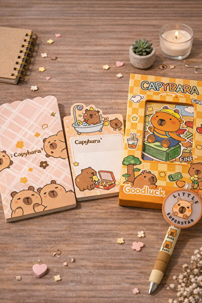 matheon مجموعة كابيبارا مكونة من 4 قطع: دفتر ملاحظات بغطاء + حامل ملاحظات بتص...