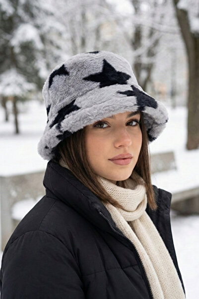 Kapin قبعة دلو من قماش الفرو الناعم - رمادي