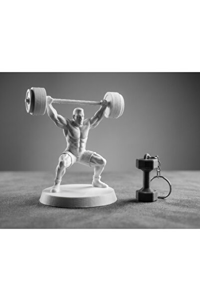 Leerybee Dekoratif 11 cm Halter Kaldıran Sporcu Figürü Biblo + Dambıl Anahtar...
