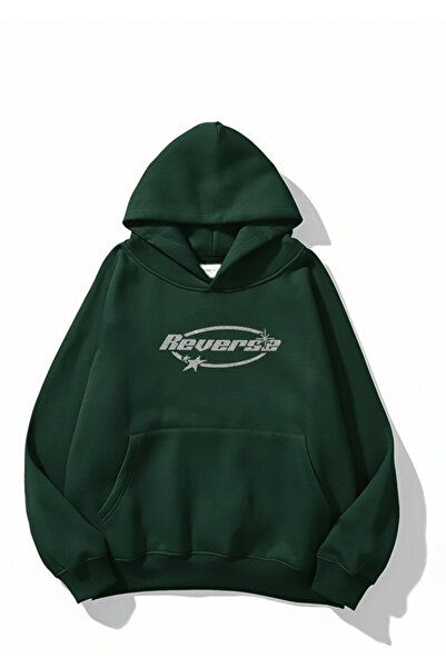 Mayer Butik سويت شيرت بتصميم عكسي - حجر مطبوع قصة فضفاضة مبطن بالصوف بغطاء رأس