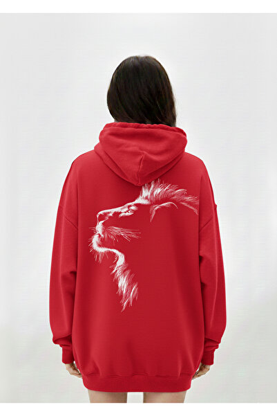 Mayer Butik Unisex Men/Women Lion on the Back Printed Oversized Hooded Sweatshirt