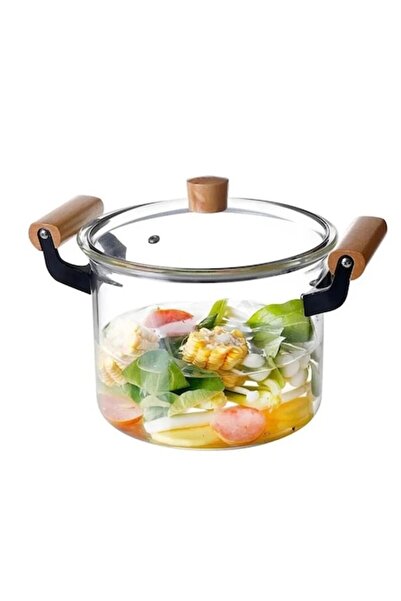 OEM Borosilicate Glass Pot - 2.5 Liters, Heat Resistant, Transparent, with Lid and Wooden Handle, for Co
