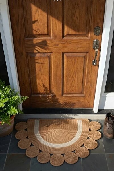 Butterfly Homes Jute Knitted Half Moon D Doormat, Front Door Mat, Straw, Bohe...
