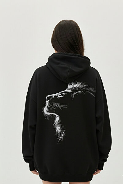 Mayer Butik Unisex Men/Women Lion on the Back Printed Oversized Hooded Sweatshirt