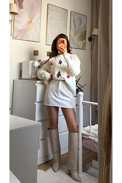 QUSTYLE Yılbaşı Tasarım Kazak - Ekru