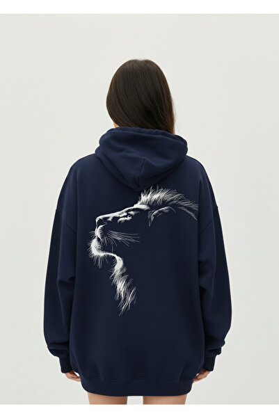 Mayer Butik Unisex Men/Women Lion on the Back Printed Oversized Hooded Sweatshirt