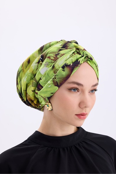 ladrans Havana Yeşil Yapraklı İpek Dolgulu Bone