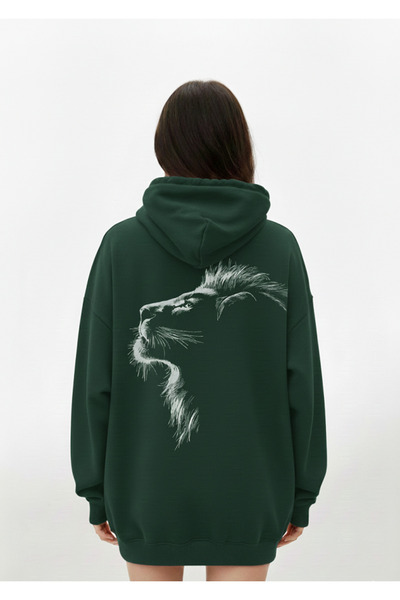 Mayer Butik Unisex Men/Women Lion on the Back Printed Oversized Hooded Sweatshirt