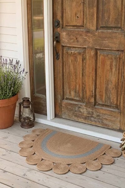 Butterfly Homes Jute Knitted Half Moon D Doormat, Front Door Mat, Straw, Bohe...