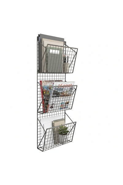 GO DEKOR MetaLİK GRİ Tel YENİ İskandinav 3 Gözlü Kitaplık/Dergilik/Gazetelik ...