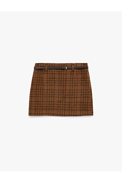 Koton A-Line Plaid Mini Skirt with Belt