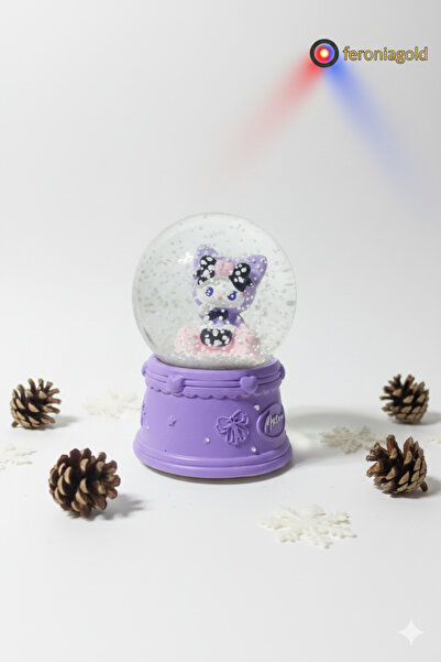 Feroniagold KOMİK KEDİ FİGÜRLÜ MİNİ KAR KÜRESİ KIRMIZI-MAVİ IŞIKLI 4 CM