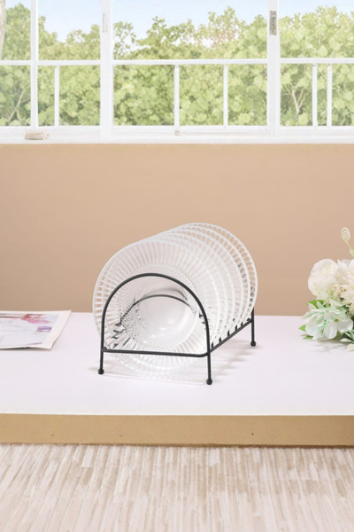 Generic Three-tiered glass serving stand with an elegant metal frame