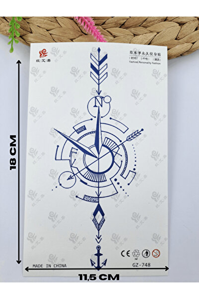 Butik Pusula Desenli 30 Gün Kalıcı Orjinal Dövme Görüntülü 12-24 Saat Sonra K...