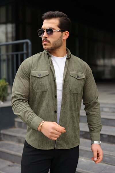 JANES Men's Long Sleeve Velvet Shirt with Pockets