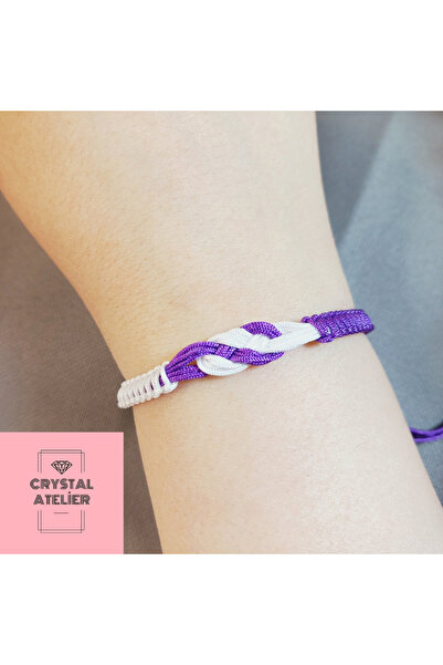 Crystal Atelier سوار المعجبين من أوردوسبور مع شكل اللانهاية - سوار أوردوسبور قابل للتعديل باللون الأرجواني والأبيض من المكرامية