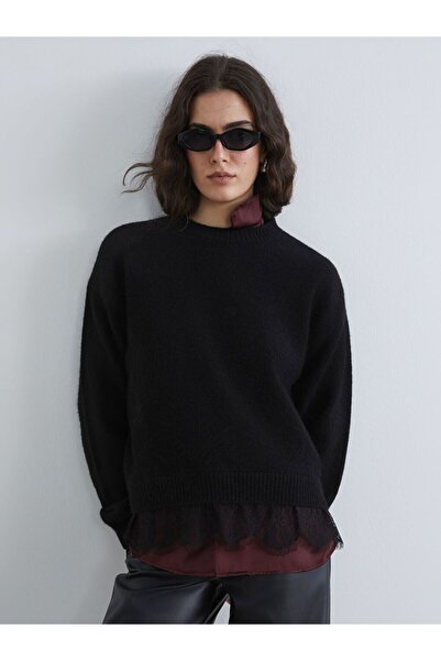 LC Waikiki LCW Vision Bisiklet Yaka Dantel Detaylı Kadın Triko Kazak\t