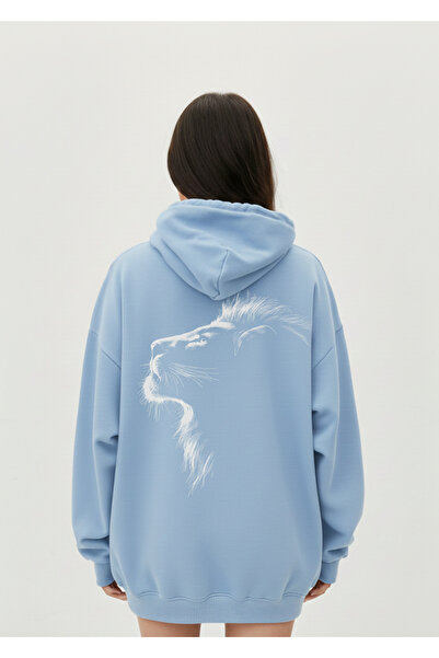 Mayer Butik Unisex Men/Women Lion on the Back Printed Oversized Hooded Sweatshirt