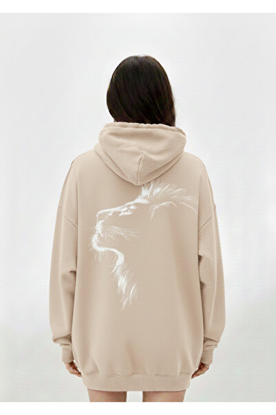 Mayer Butik Unisex Men/Women Lion on the Back Printed Oversized Hooded Sweatshirt